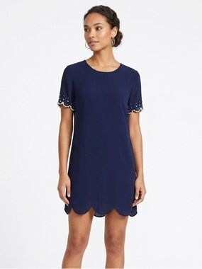 Azul Woman’s Academia Navy Pearl Embellished Scalloped Shift Mini Dress / Tunic